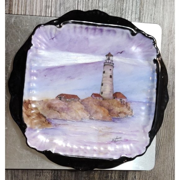 Hand Painted Nautical Lighthouse Theme 6" Decor Art Plate Nadine Benn Signed - Picture 8 of 9